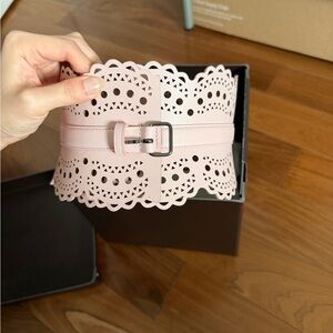 Alaia Pink Laser-Cut Scalloped Waist Belt